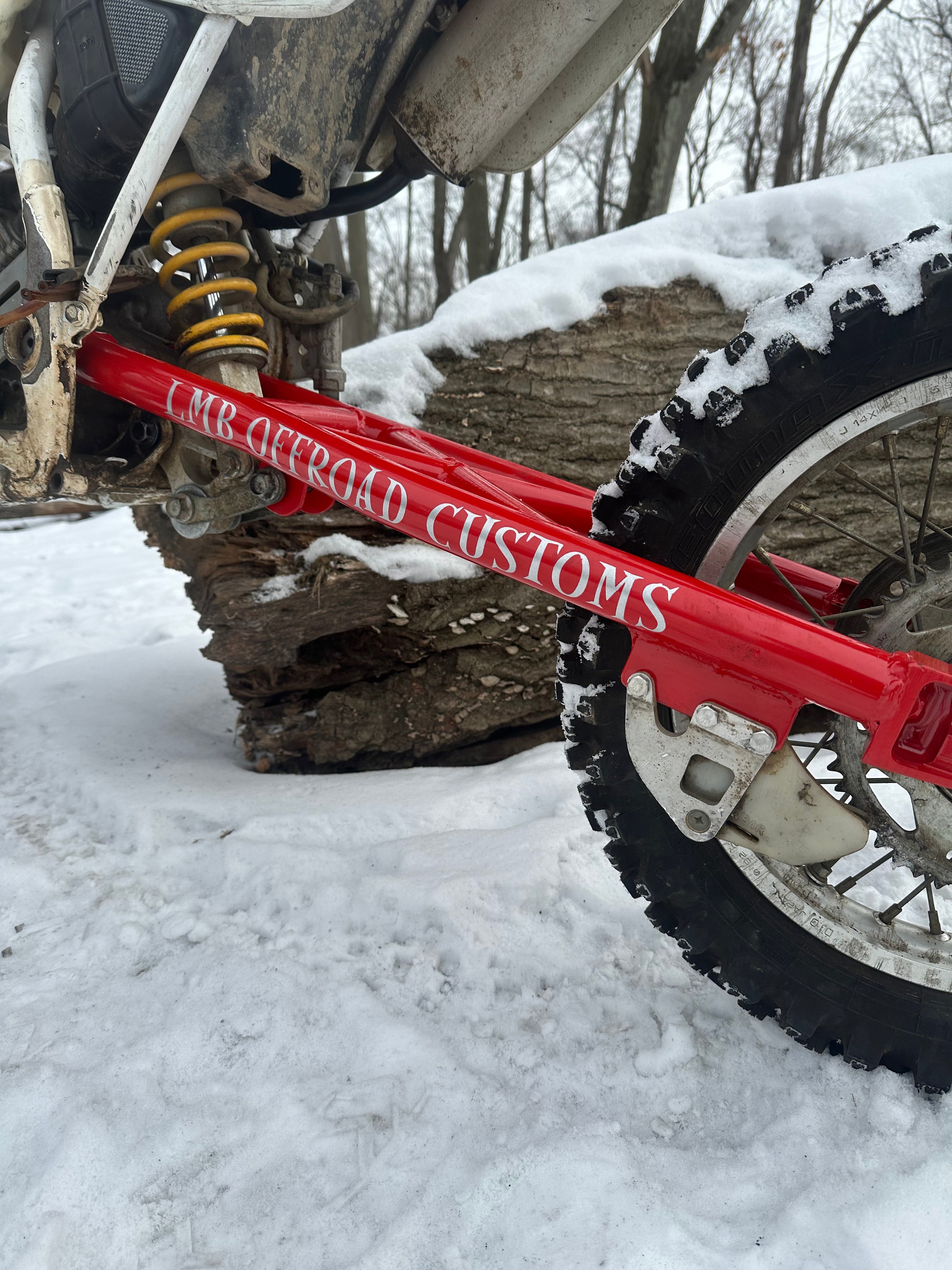 Honda CR 80 extended swingarm, custom-built for increased stability, improved traction, and enhanced durability, designed for high-performance off-road riding.