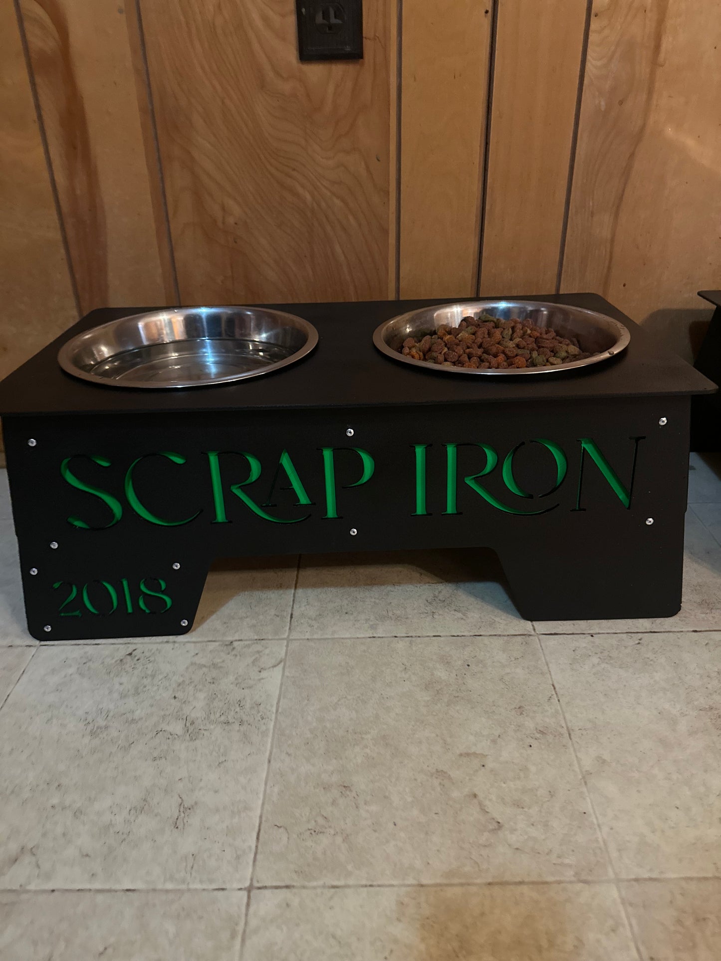 Custom CNC Pet Food Stand – Personalized with Name & Birthday | DOUBLE BOWL | Made to Order  | Stainless Steel Bowls Included