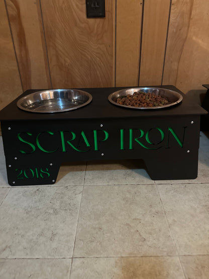 Custom CNC Pet Food Stand – Personalized with Name & Birthday | DOUBLE BOWL | Made to Order  | Stainless Steel Bowls Included