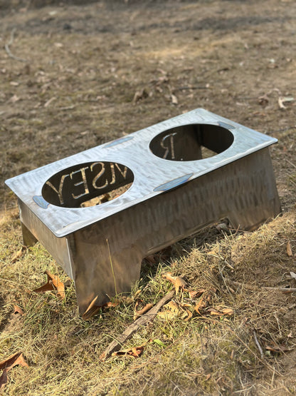 Custom CNC Pet Food Stand – Personalized with Name & Birthday | DOUBLE BOWL | Made to Order  | Stainless Steel Bowls Included
