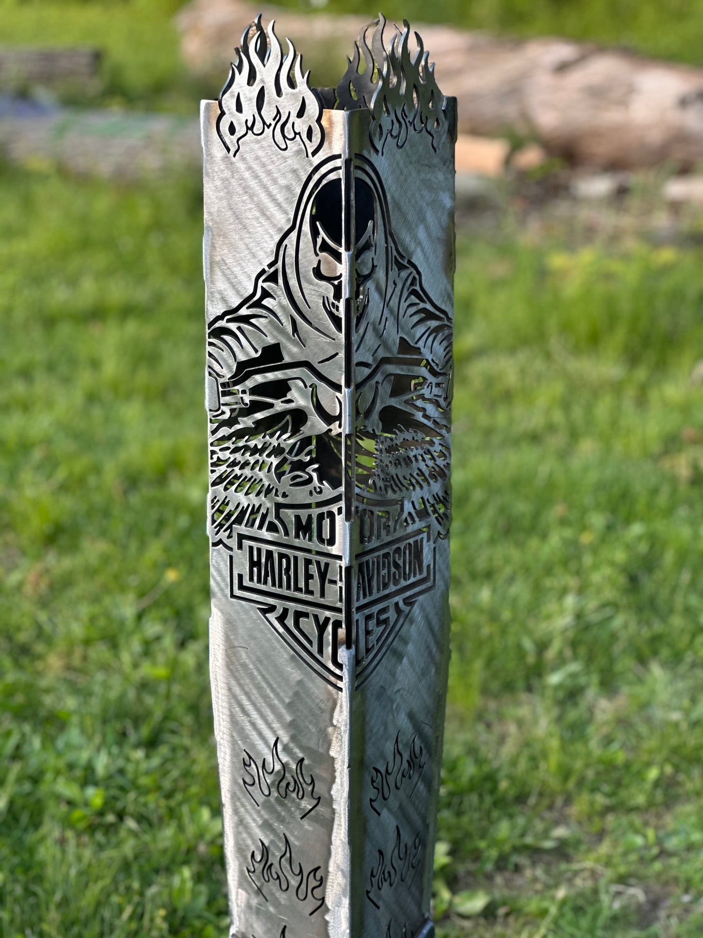 🔥 Harley-Davidson Skeleton Rider Smudge Pot – 4’ Tall | Flame-Adorned | 10 Gauge Steel