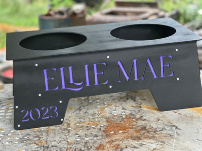 Custom CNC Pet Food Stand – Personalized with Name & Birthday | DOUBLE BOWL | Made to Order  | Stainless Steel Bowls Included