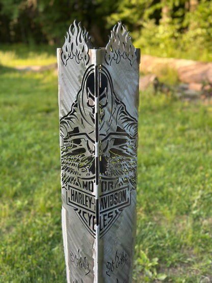 🔥 Harley-Davidson Skeleton Rider Smudge Pot – 4’ Tall | Flame-Adorned | 10 Gauge Steel