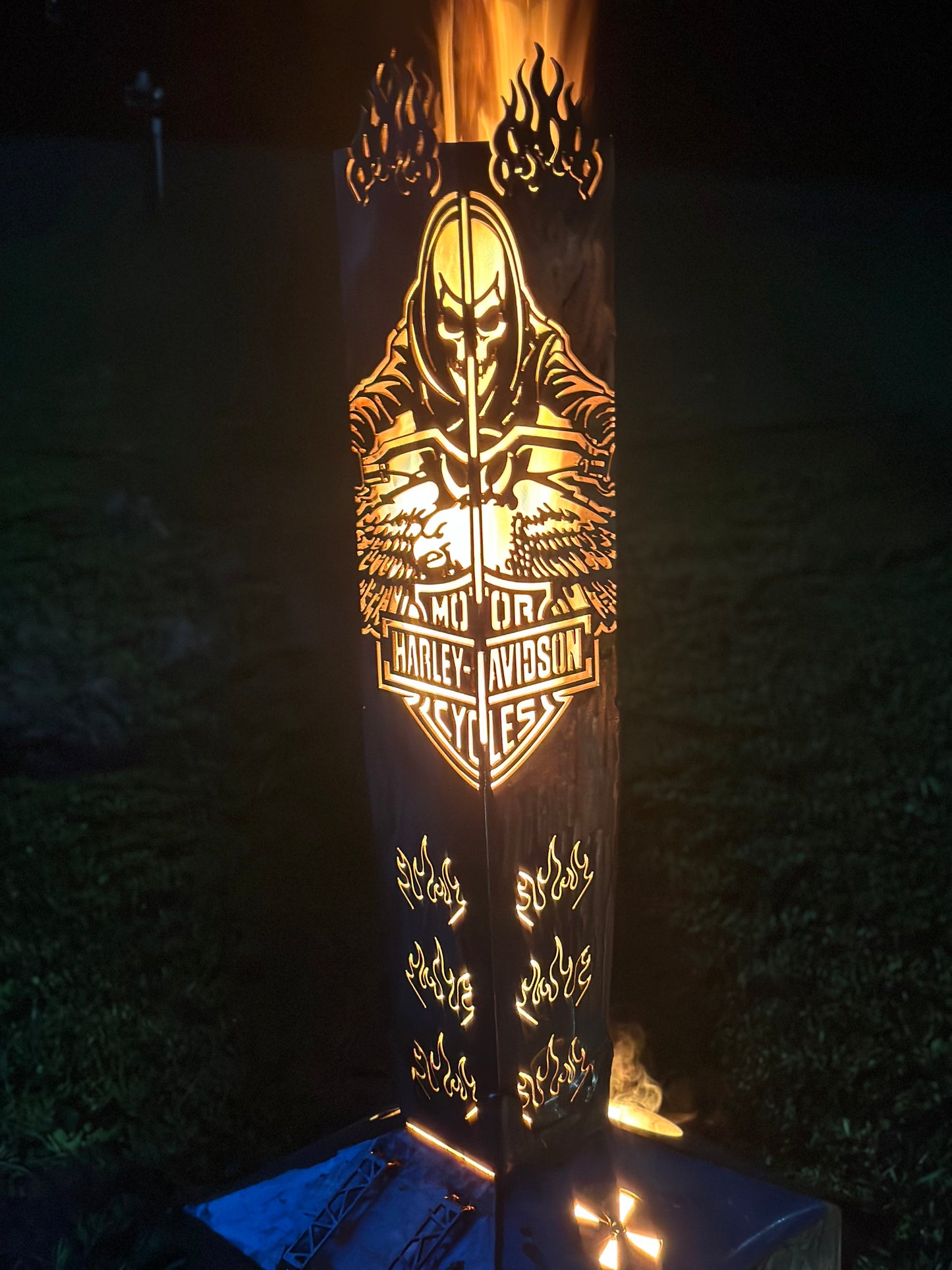 🔥 Harley-Davidson Skeleton Rider Smudge Pot – 4’ Tall | Flame-Adorned | 10 Gauge Steel