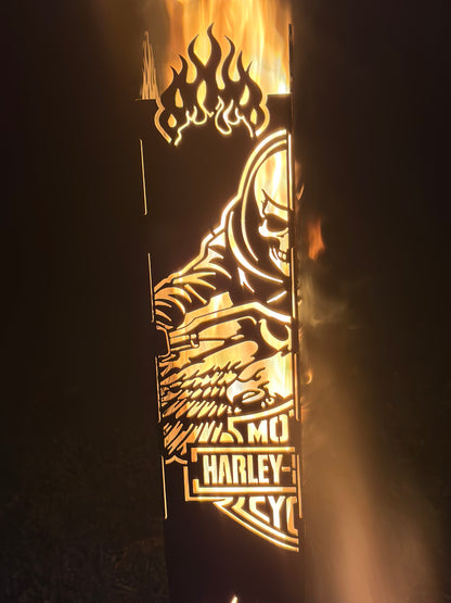 🔥 Harley-Davidson Skeleton Rider Smudge Pot – 4’ Tall | Flame-Adorned | 10 Gauge Steel