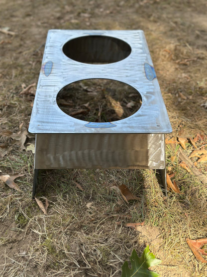 Custom CNC Pet Food Stand – Personalized with Name & Birthday | DOUBLE BOWL | Made to Order  | Stainless Steel Bowls Included