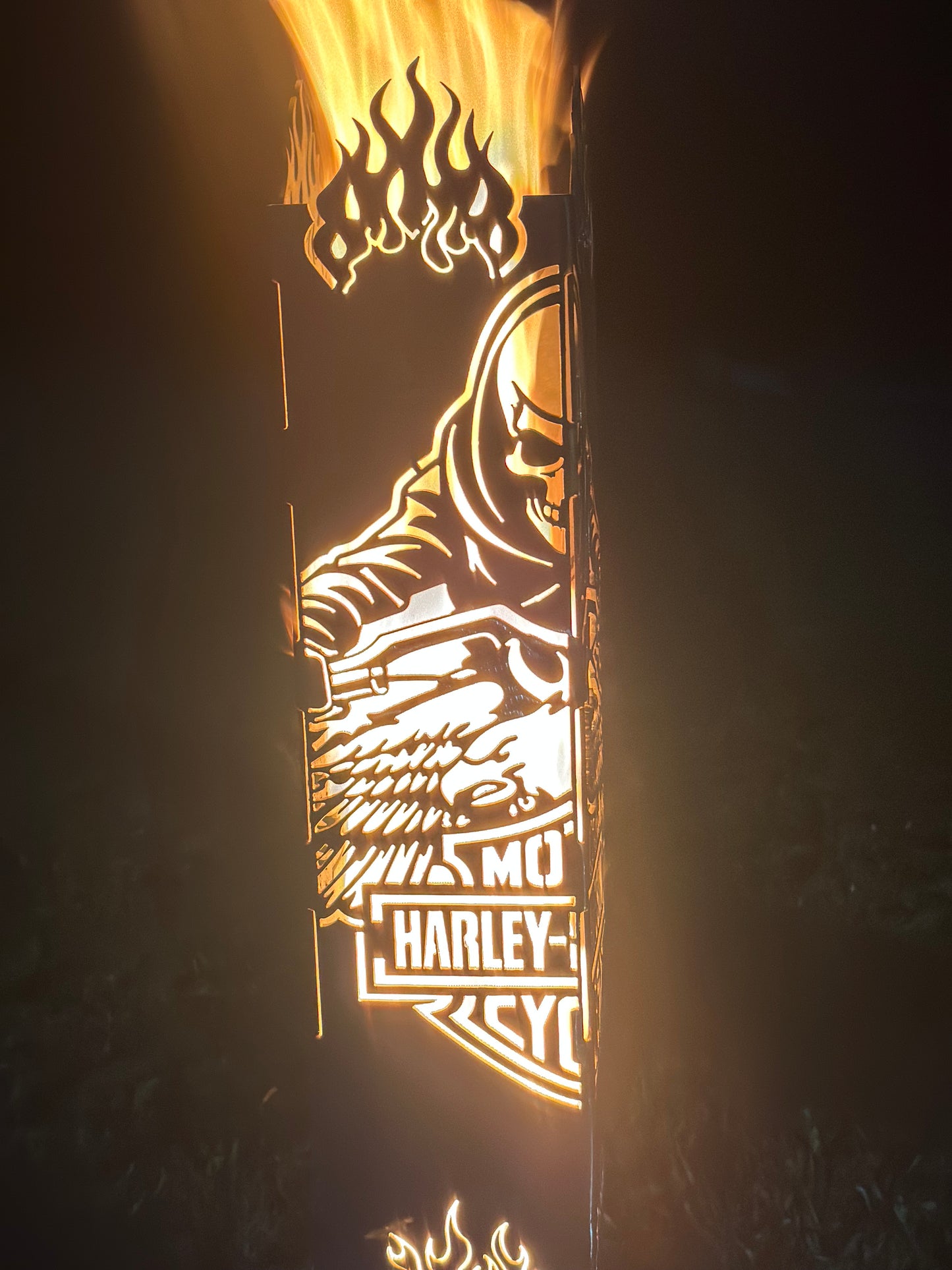 🔥 Harley-Davidson Skeleton Rider Smudge Pot – 4’ Tall | Flame-Adorned | 10 Gauge Steel