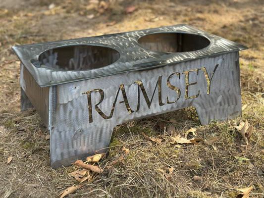 Custom CNC Pet Food Stand – Personalized with Name & Birthday | DOUBLE BOWL | Made to Order  | Stainless Steel Bowls Included
