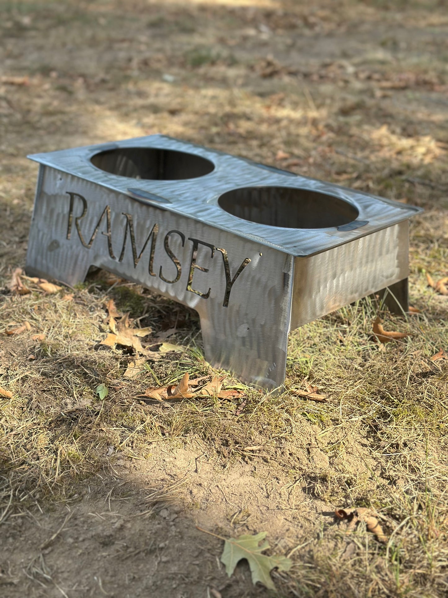 Custom CNC Pet Food Stand – Personalized with Name & Birthday | DOUBLE BOWL | Made to Order  | Stainless Steel Bowls Included